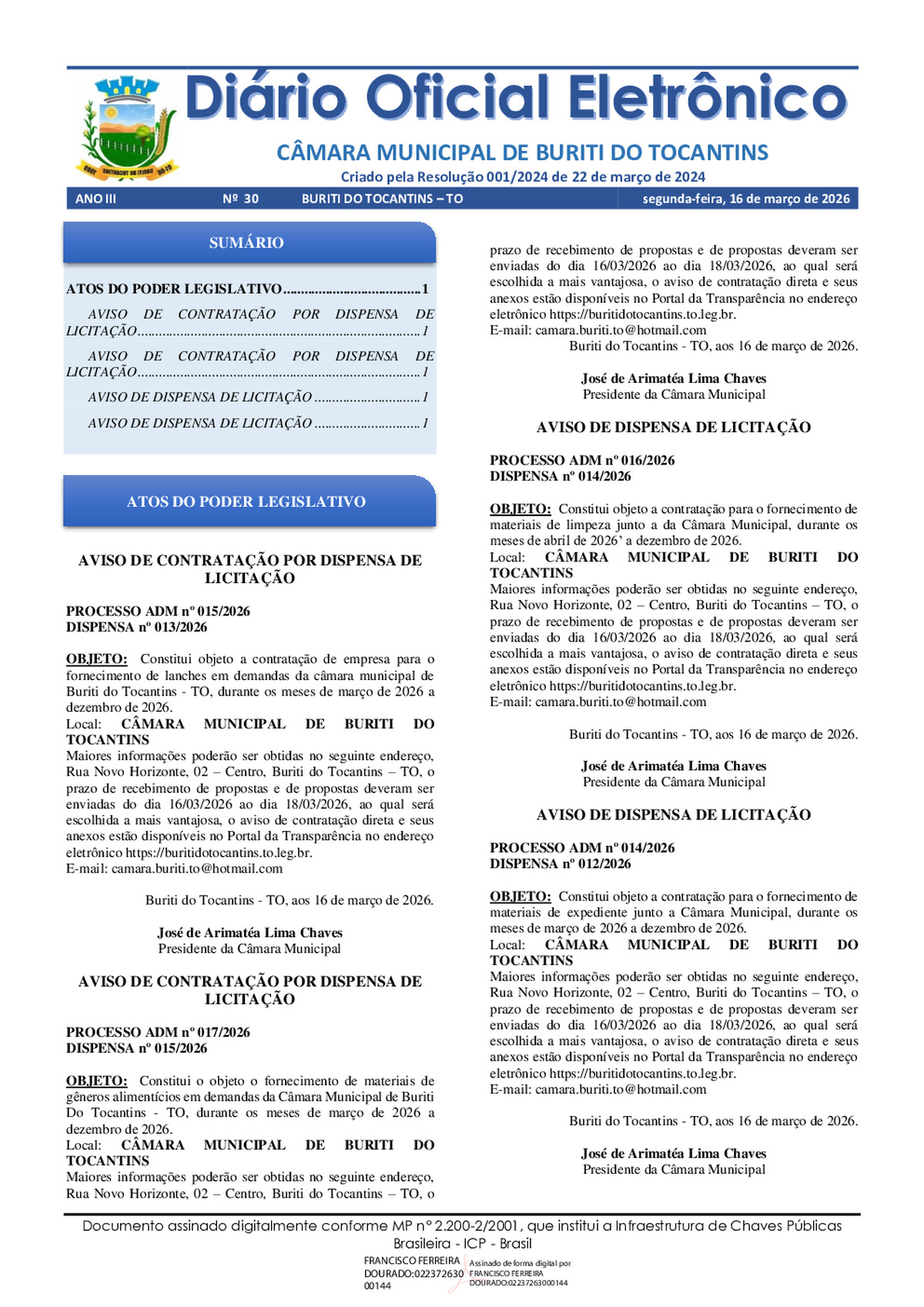 Diário Oficial N° 030